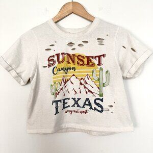 Recycled‎ Threads Sunset Texas Graphic Tee Cropped Distressed Size XS Festival